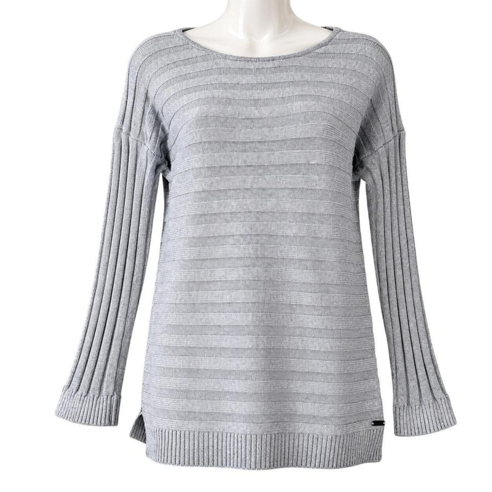 Barbour Daisy Hill Sweater Womens 8 Medium Gray Cotton Ribbed Lagenlook Pullover